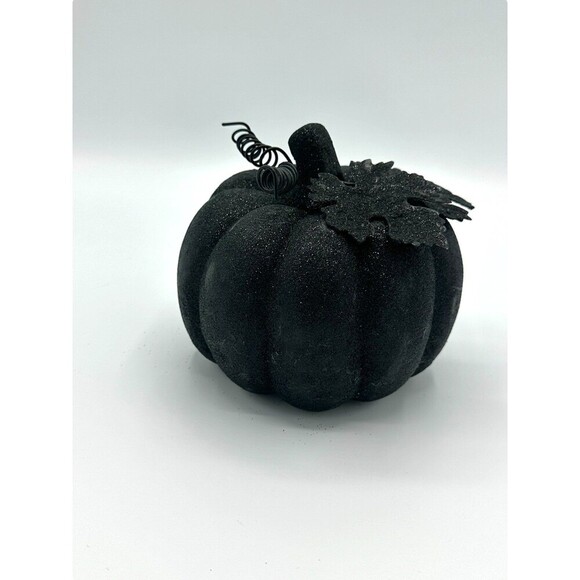 Halloween Black Glitter Ceramic Pumpkin - Picture 2 of 3